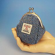 Harris tweed coin purse blue herringbone