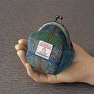 Harris tweed coin purse blue green tartan
