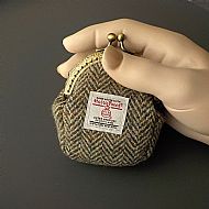 Harris tweed coin purse olive herringbone