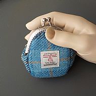 Harris tweed coin purse pale blue tartan