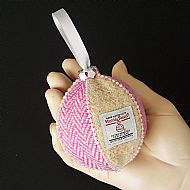 Harris tweed Christmas tree bauble pink and cream