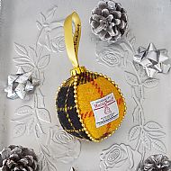 Harris tweed Christmas tree bauble yellow and black Macleod tartan