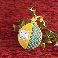 Harris tweed Christmas bauble yellow blue dogtooth untrimmed