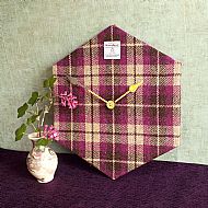 Harris tweed large hexagonal clock pink brown and cream tartan