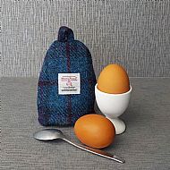 Harris tweed egg cosy blue purple tartan