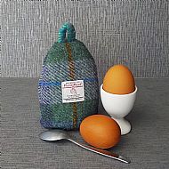 Harris tweed egg cosy green purple tartan