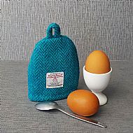 Harris tweed egg cosy turquoise herringbone