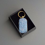 Harris tweed keyring rectangular blue herringbone