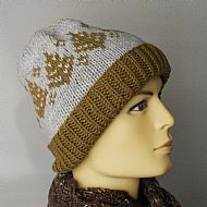 Chunky Fairisle beanie hat grey and green blended British wool