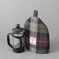 Cafetiere cosy wine red and olive green