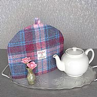 Harris tweed tea cosy pink blue magenta tartan