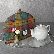 Harris tweed tea cosy rose teal yellow