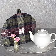 Harris tweed tea cosy wine red olive green
