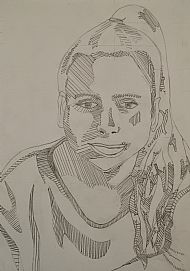 Self portrait, line drawing by Sarah