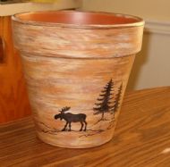 Moose Painted Clay Pot