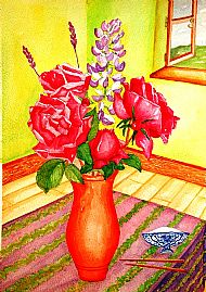 Roses in Orange Vase