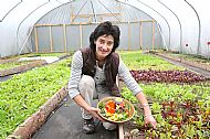 Michelle in a tunnel of salad