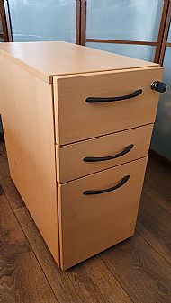 Mobile Office Pedestal 3 Drawers desk filing cabinet lock + key cream beech