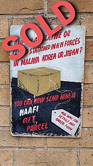 Original WW2 NAAFI Parcel Sign on Board Malaya Korea Japan Navy Army Air Force