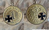 German WW1 1914 Pendant Coin with Iron Cross