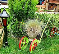 Fully Restored Plough Garden Ornament Flower pot plant stand. Green Red Unique!