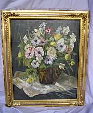 Flowers in a brown jug