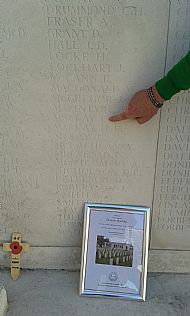 I am pointing at Duncans name on Panel 41 LeTouret Memorial France on 12/03/2015