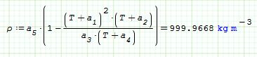 calculation for density of water