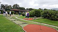 Shelley and Ange playing crazy golf crazily