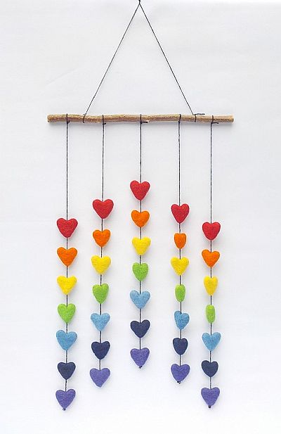 rainbow hearts felt mobile by roses workshop