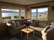 Inside a front shore caravan