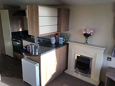 kitchen and fireplace 