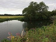 Jul 2019 - lock to the right, weir to the left, 'The Island' in between.