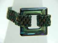 GREEN 14MM CRYSTAL SQUARE RING WITH WOVEN SHANK
