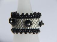 BLACK & SILVER WOVEN RING WITH CRYSTAL DETAIL