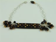 SHELL WITH CRYSTAL ID STYLE ADJUSTABLE BRACELET IN BROWNS
