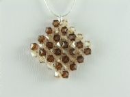 SQUARE WOVEN PENDANT WITH 4MM BICONE BEADS MIXED BROWN