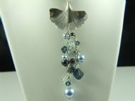 UNUSUAL STERLING SILVER NECKLACE WITH BLUE CRYSTAL BICONES AND PEARLS