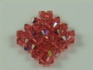SQUARE WOVEN PENDANT WITH 4MM BICONE BEADS CORAL AB