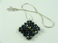 SQUARE WOVEN PENDANT WITH 4MM BICONE BEADS JET AB