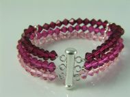 3 ROW 5MM BICONE CUFF IN PINK WITH STERLING SILVER SLIDER CLASP