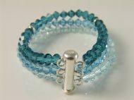 3 ROW 5MM BICONE CUFF IN BLUE WITH STERLING SILVER SLIDER CLASP