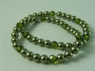 SET OF 2 PEARL & CRYSTAL BRACELETS ON ELASTIC IN OLIVE