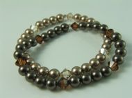 SET OF 2 PEARL & CRYSTAL BRACELETS ON ELASTIC IN MIXED BROWNS