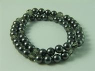 SET OF 2 PEARL & CRYSTAL  BRACELETS ON ELASTIC IN DARK GREY