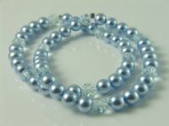 SET OF 2 PEARL & CRYSTAL BRACELETS ON ELASTIC IN BABY BLUE