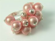PINK MAIRACLE BEAD STERLING SILVER ADJUSTABLE RING
