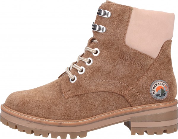 s.Oliver Stiefelette Lederimitat/Textil Braun/Rosa