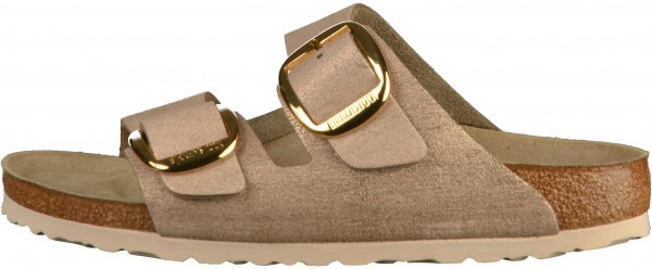 Birkenstock Arizona Big Buckle Pantoletten Veloursleder Washed Metallic Rose Gold