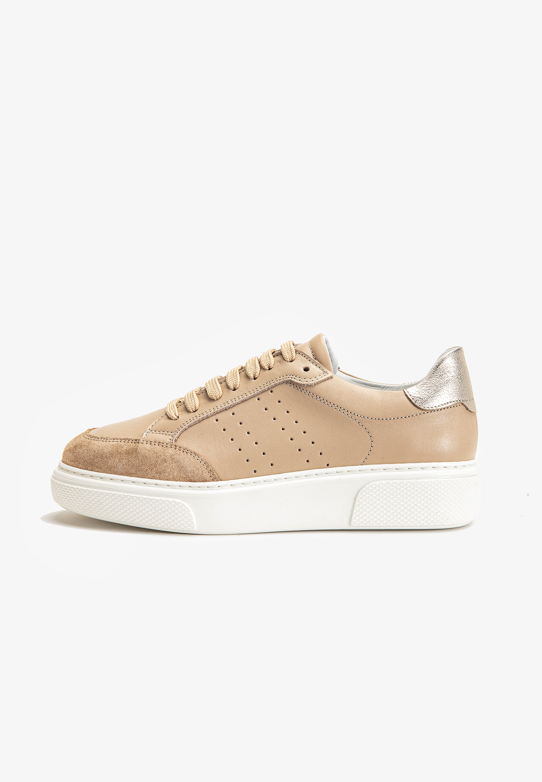 nude and gold sneakers